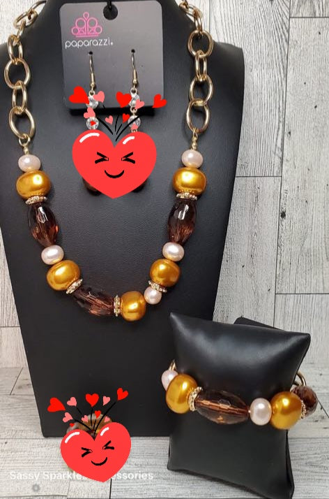 Pearly Patron Brown Necklace & Pearly Passenger Brown Bracelet